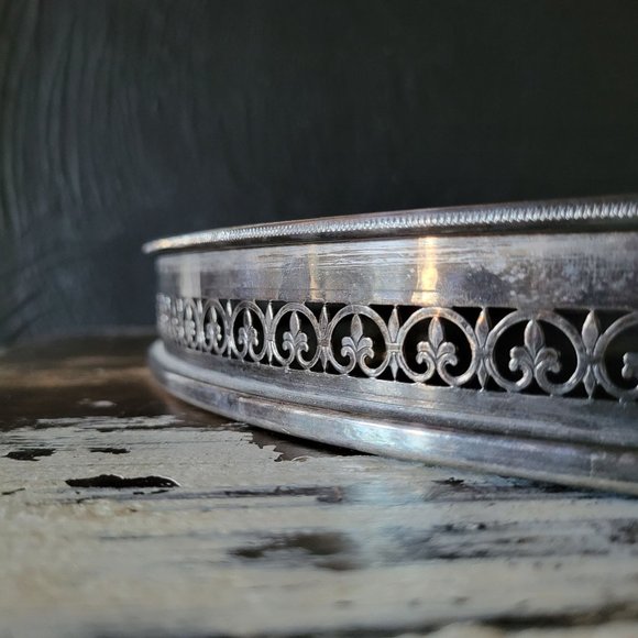 Vtg Eisenberg Lozano Silverplate and Formica Fleur de Lis Gallery /Cocktail Tray - Picture 3 of 6